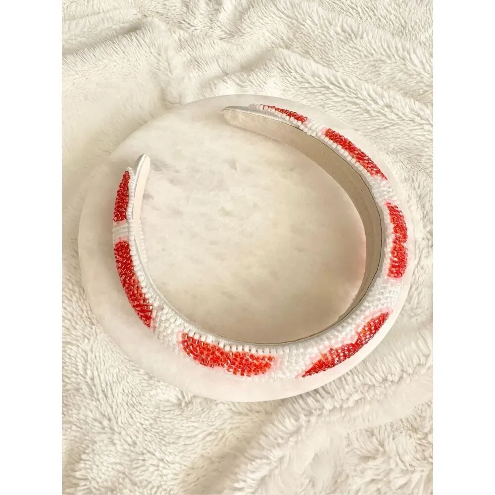 Red white & pink beaded heart valentines headband ￼